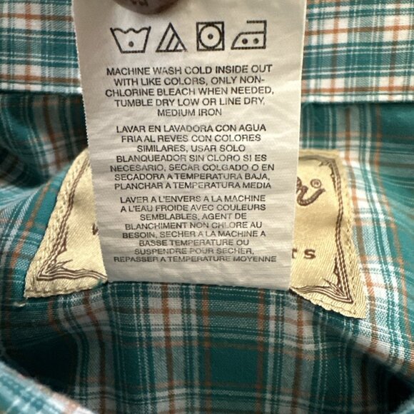 Wrangler Western Pearl Snap Teal Plaid 3XL Short Sleeve Button Down Rodeo Cowboy - Picture 11 of 11